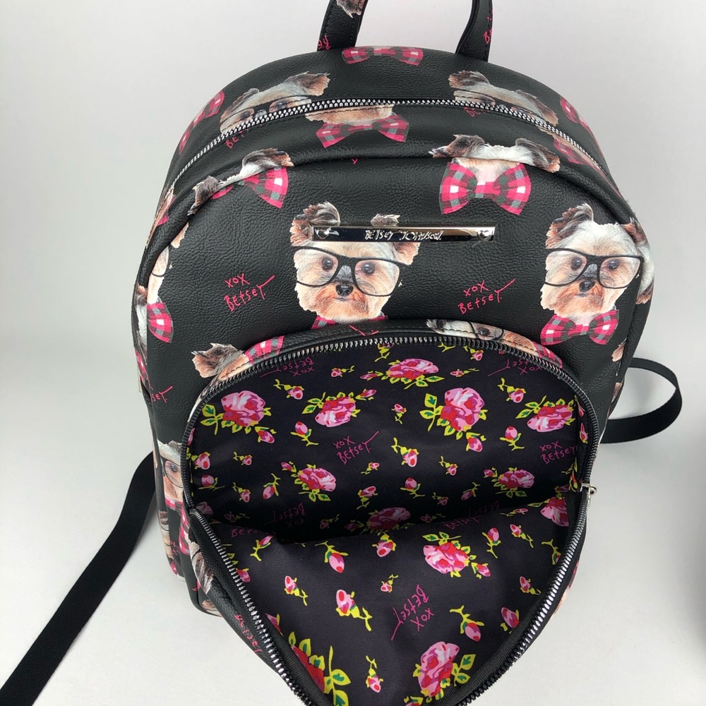 Betsey Johnson Nerdy Yorkie Bow Tie Dog Backpack - Picture 5 of 8